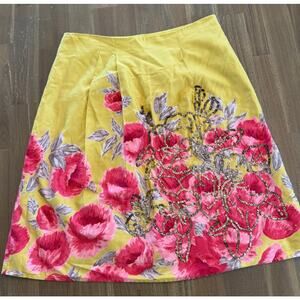 Antrhopologie Odille Sequin Peony Lore Skirt Pink and Yellow Size 8